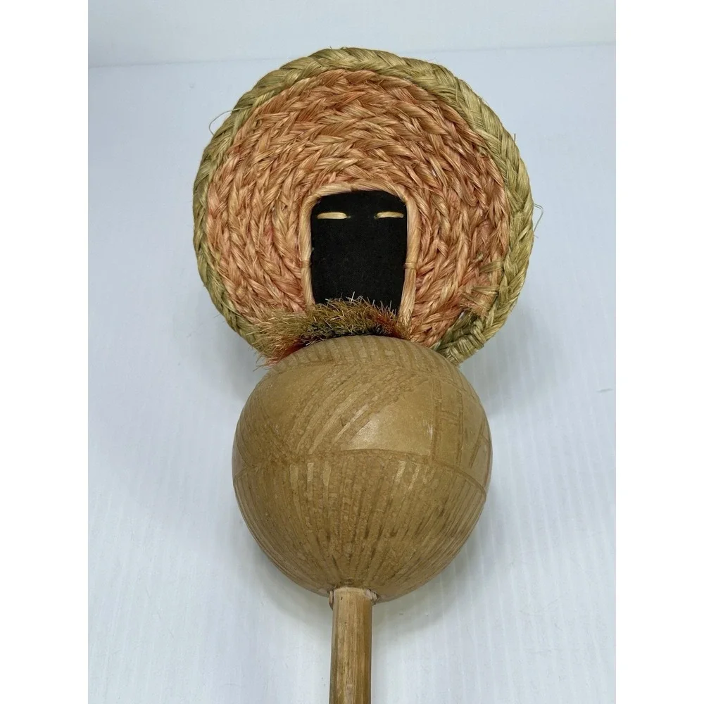 Vintage Souvenir Pair Rustic Haiti Maracas w/ Straw Man with Hat 12